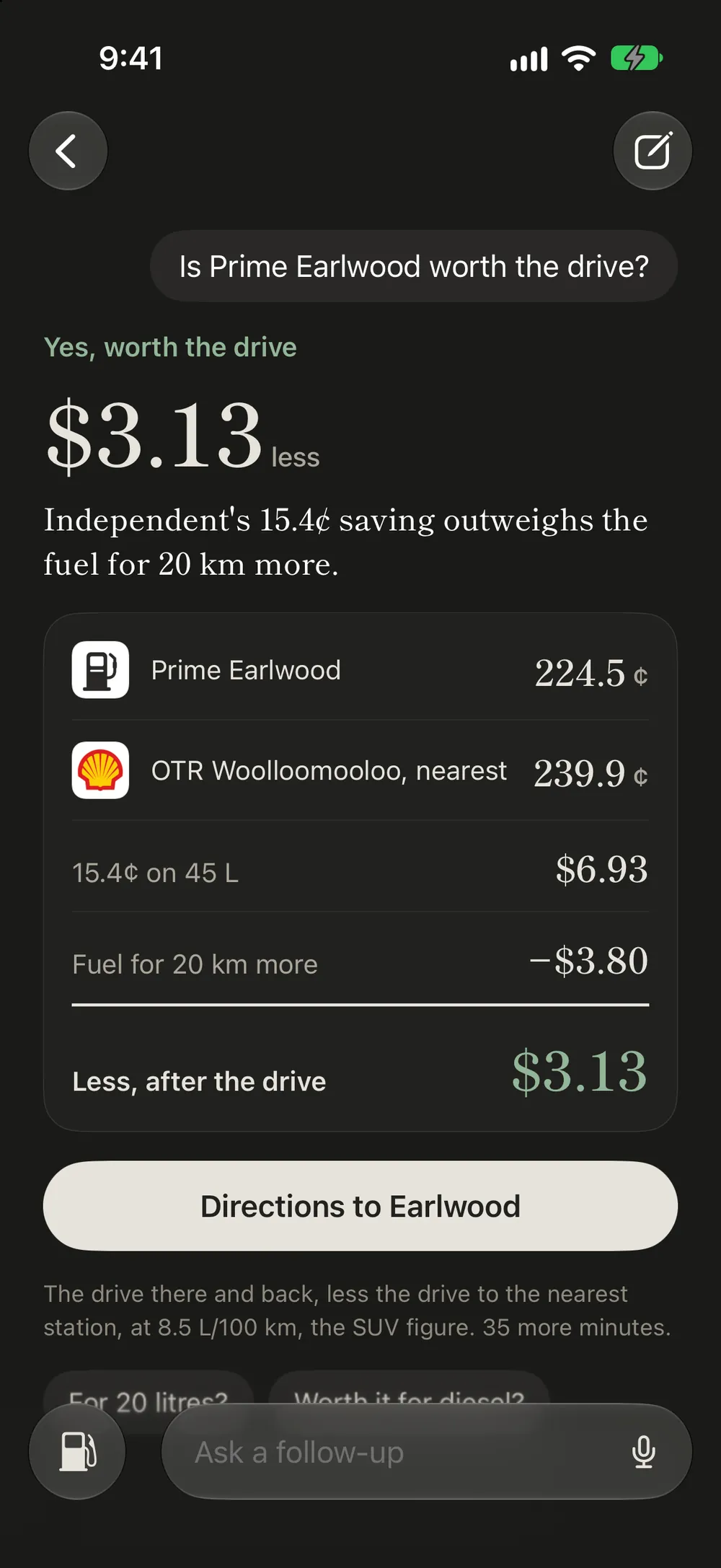 The app answering whether a servo is worth the drive