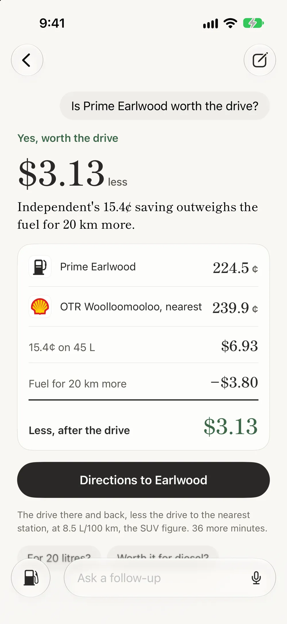 The app answering whether a servo is worth the drive